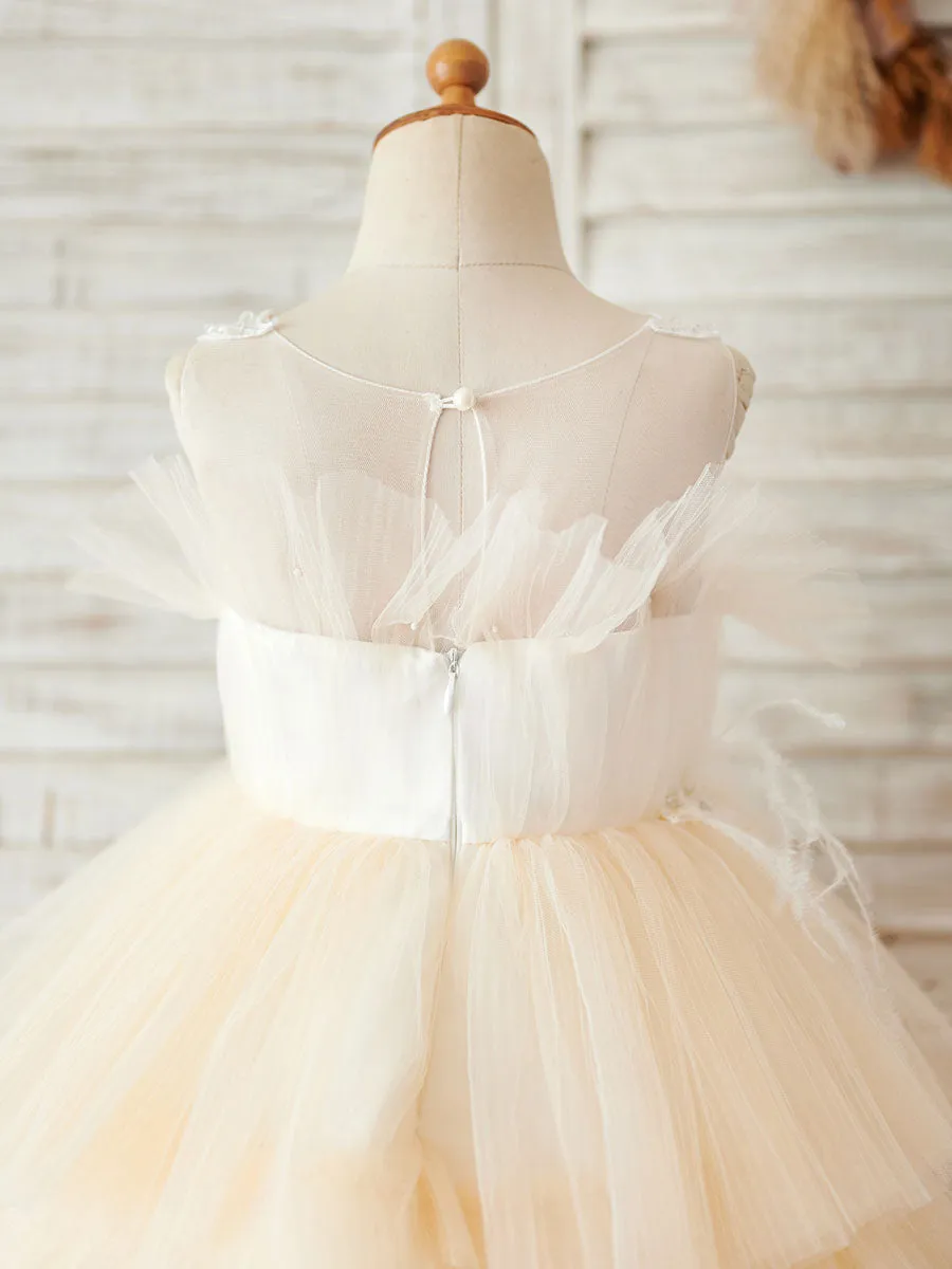 Jewel Neck Tulle Sleeveless Short Princess Beaded Kids Pale Mauve Party Dresses