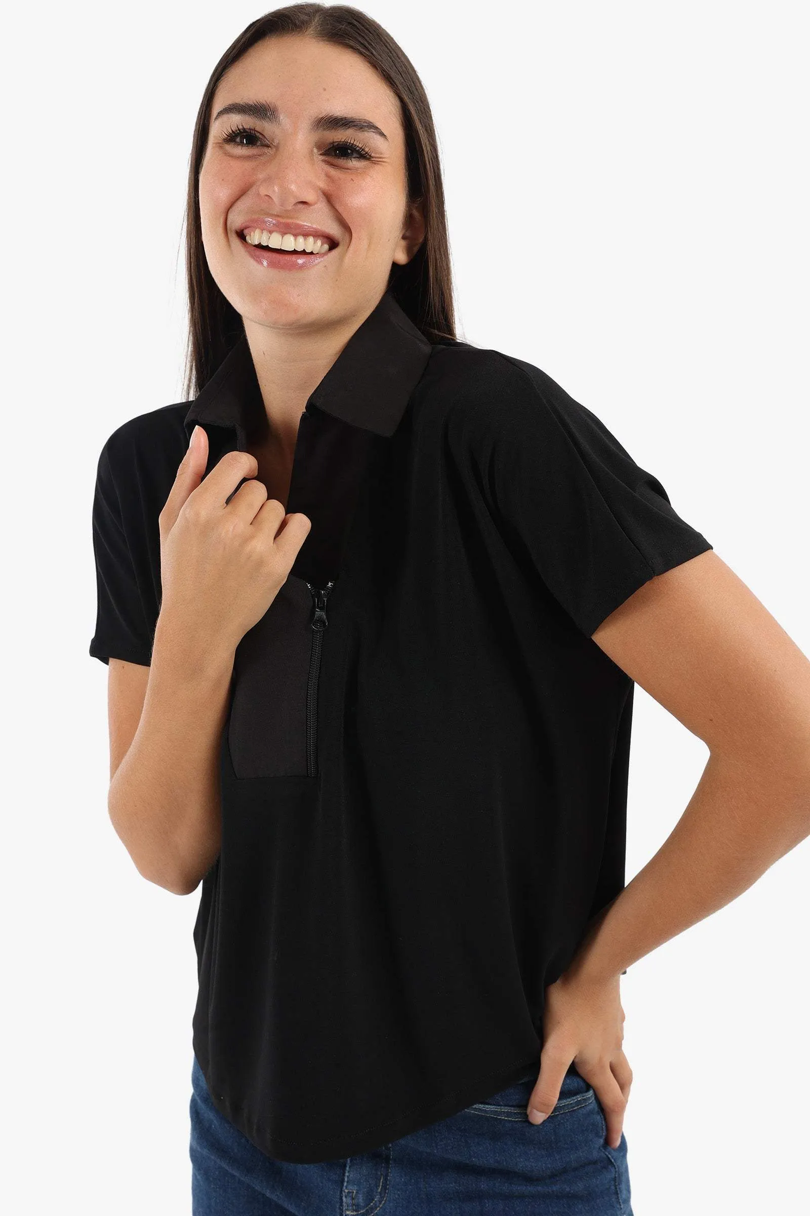 Johnny Collar Black Blouse