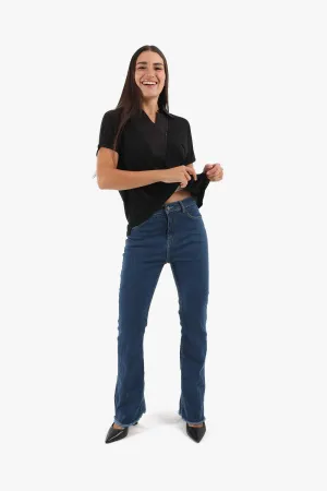 Johnny Collar Black Blouse