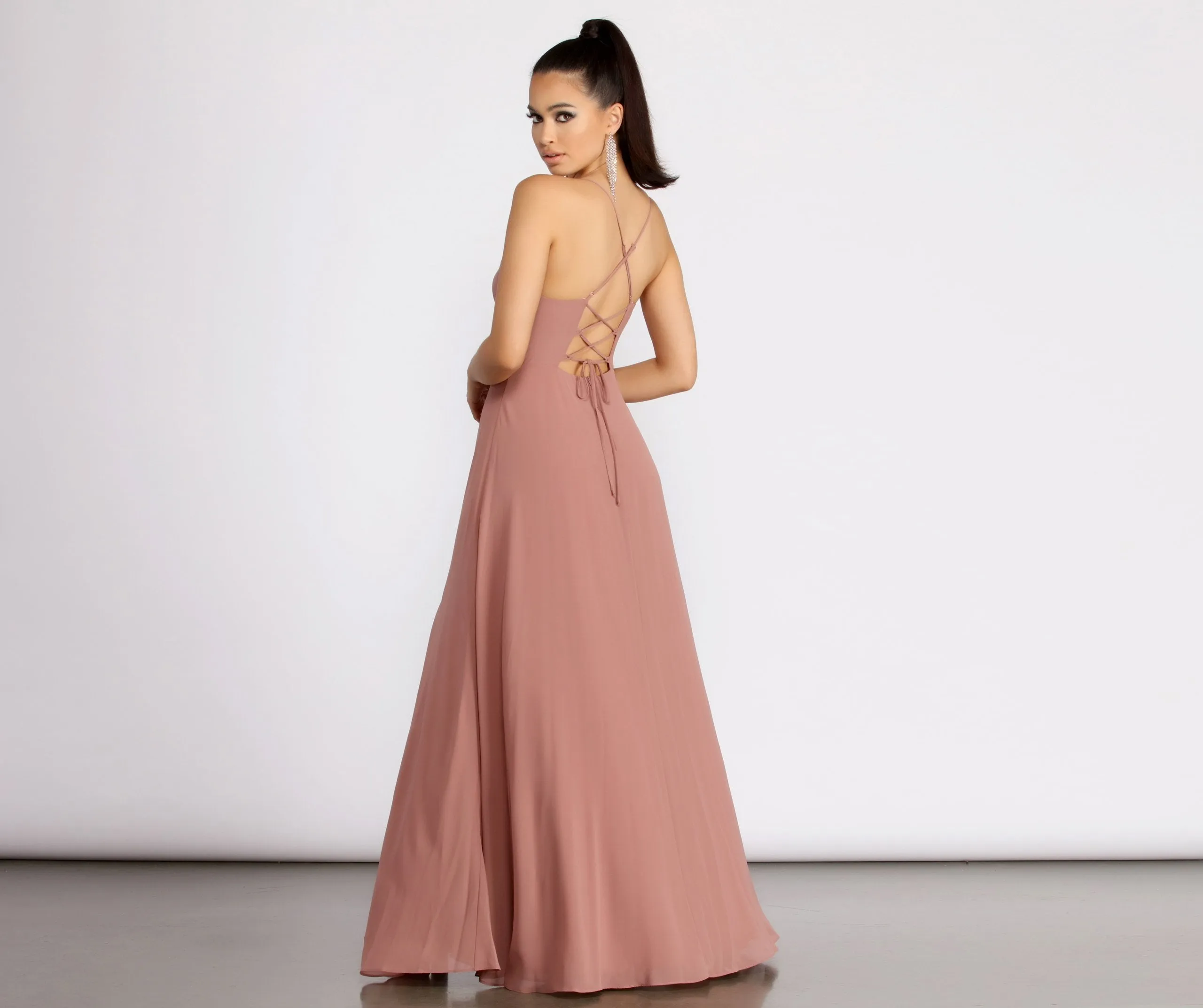 Kai Chiffon Lace Charming Up Back A-Line Dress