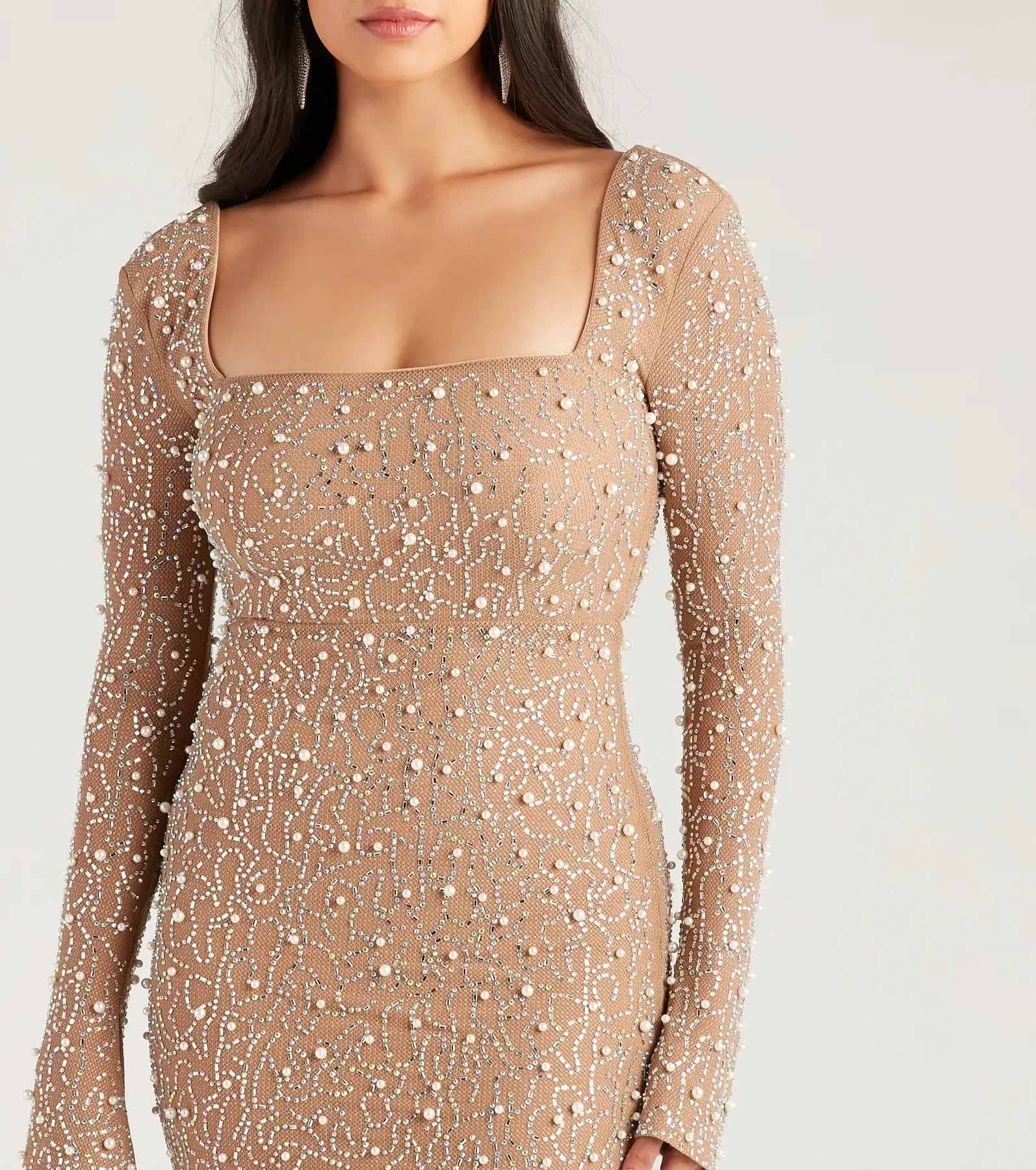 Kim Rhinestone And Pearl Formal Bodycon Mini Dress