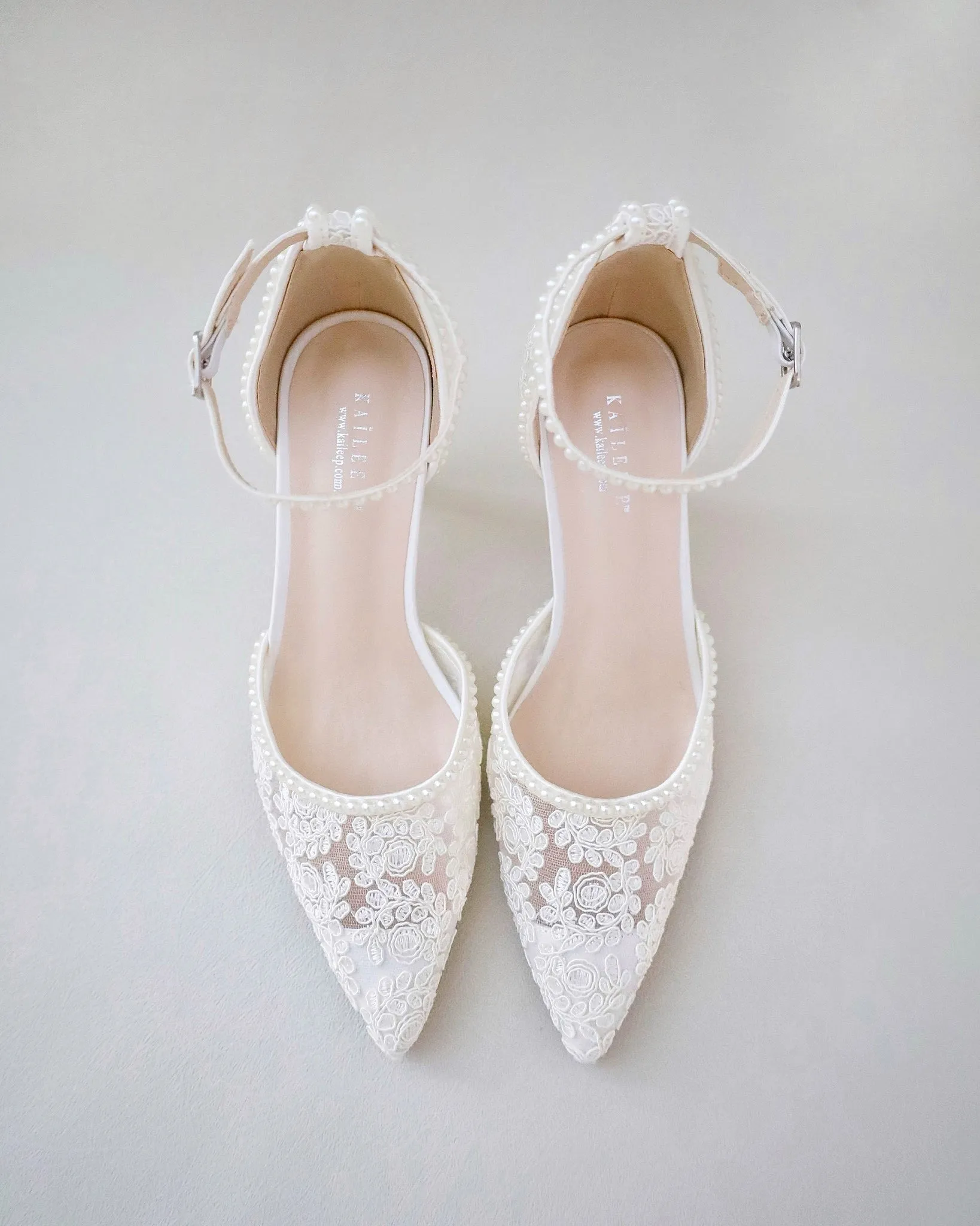 Lace Bridal Heels with Pearls