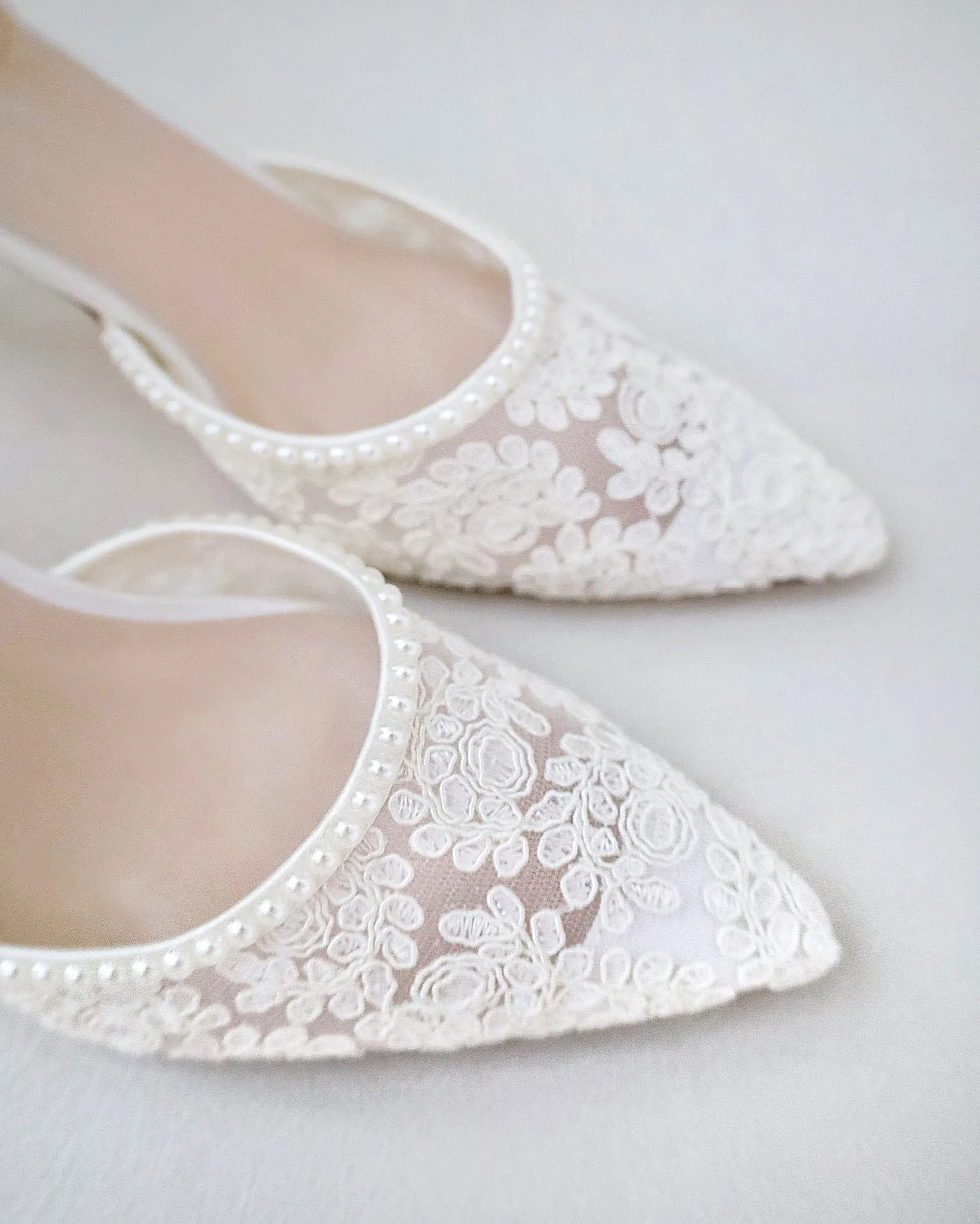 Lace Bridal Heels with Pearls