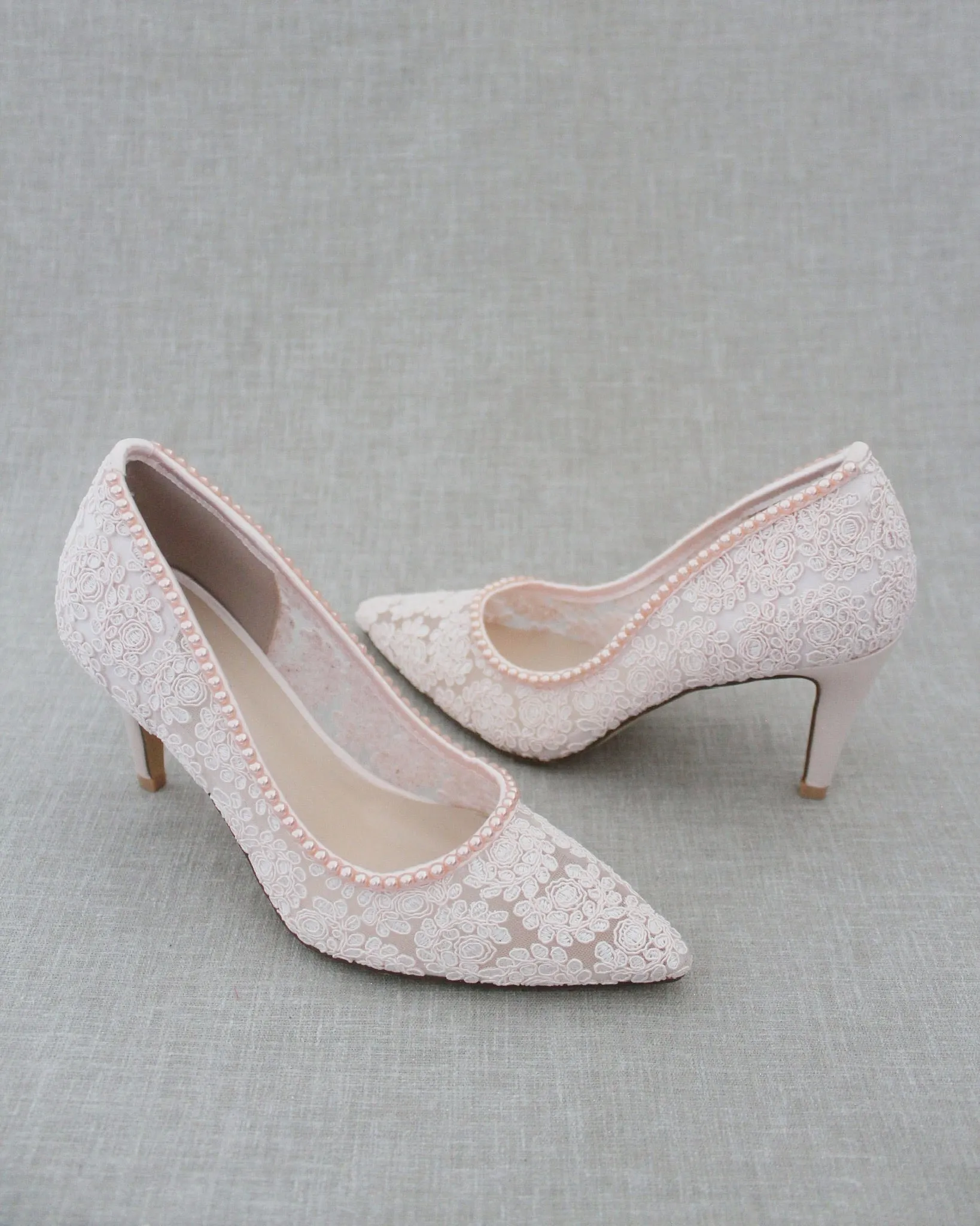 Lace Bridal Pump with Mini Pearls