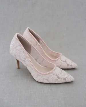 Lace Bridal Pump with Mini Pearls