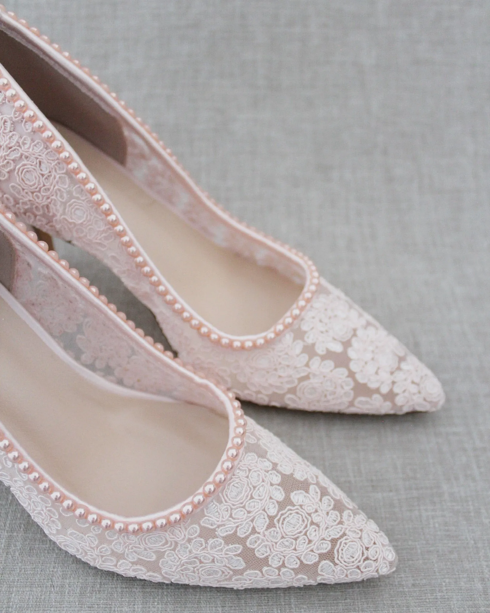 Lace Bridal Pump with Mini Pearls