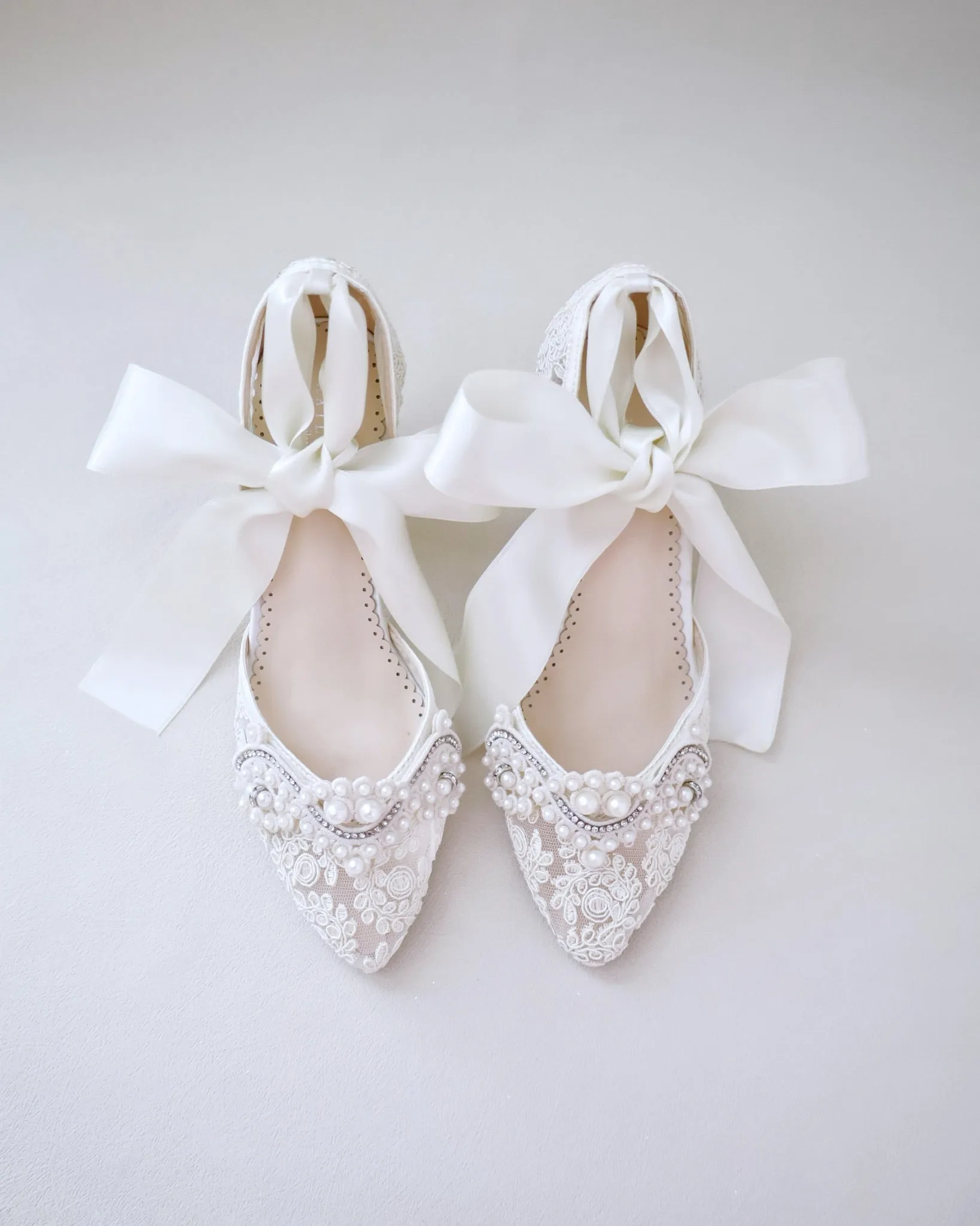 Lace Wedding Block Heel with Pearl Detail