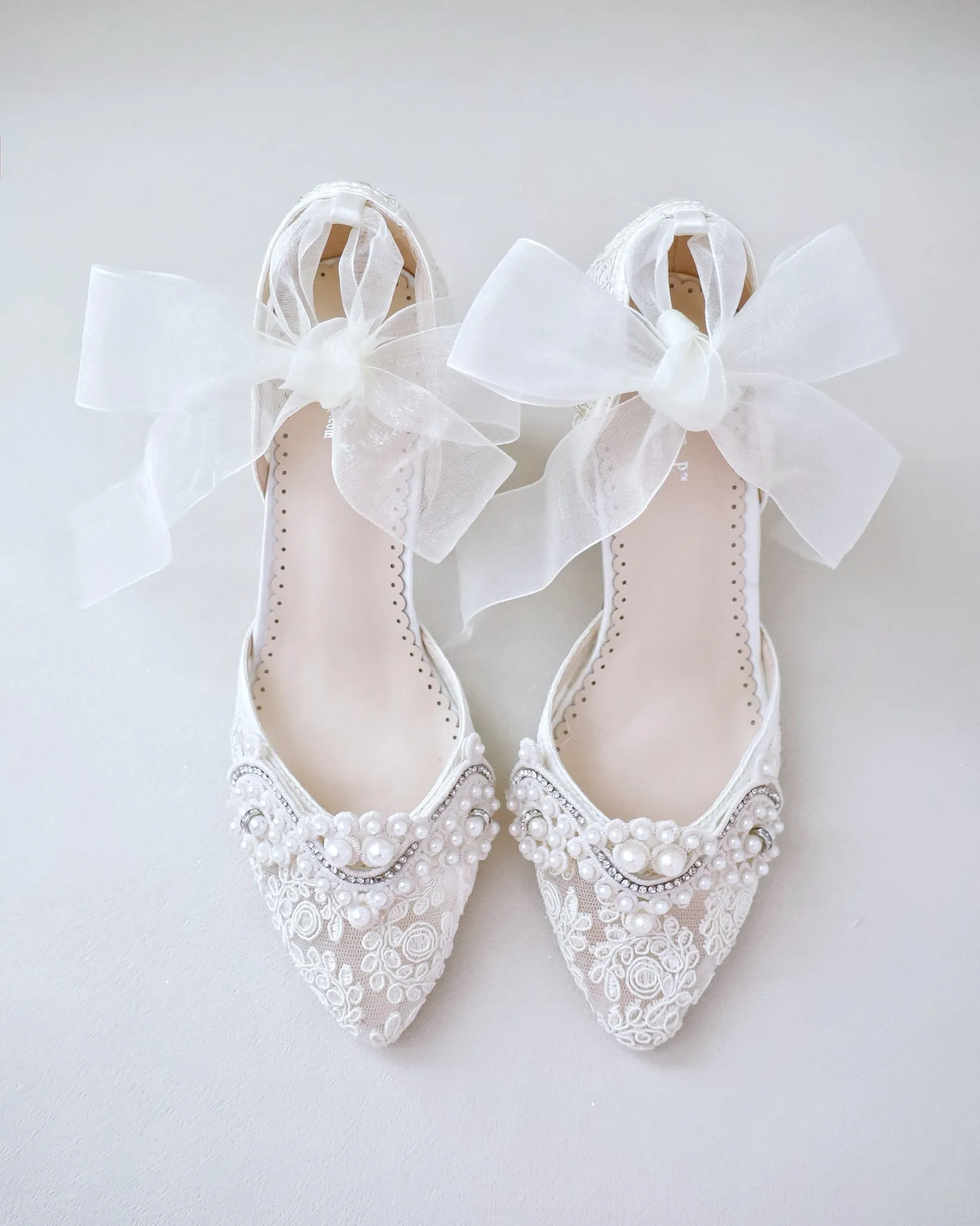 Lace Wedding Block Heel with Pearl Detail