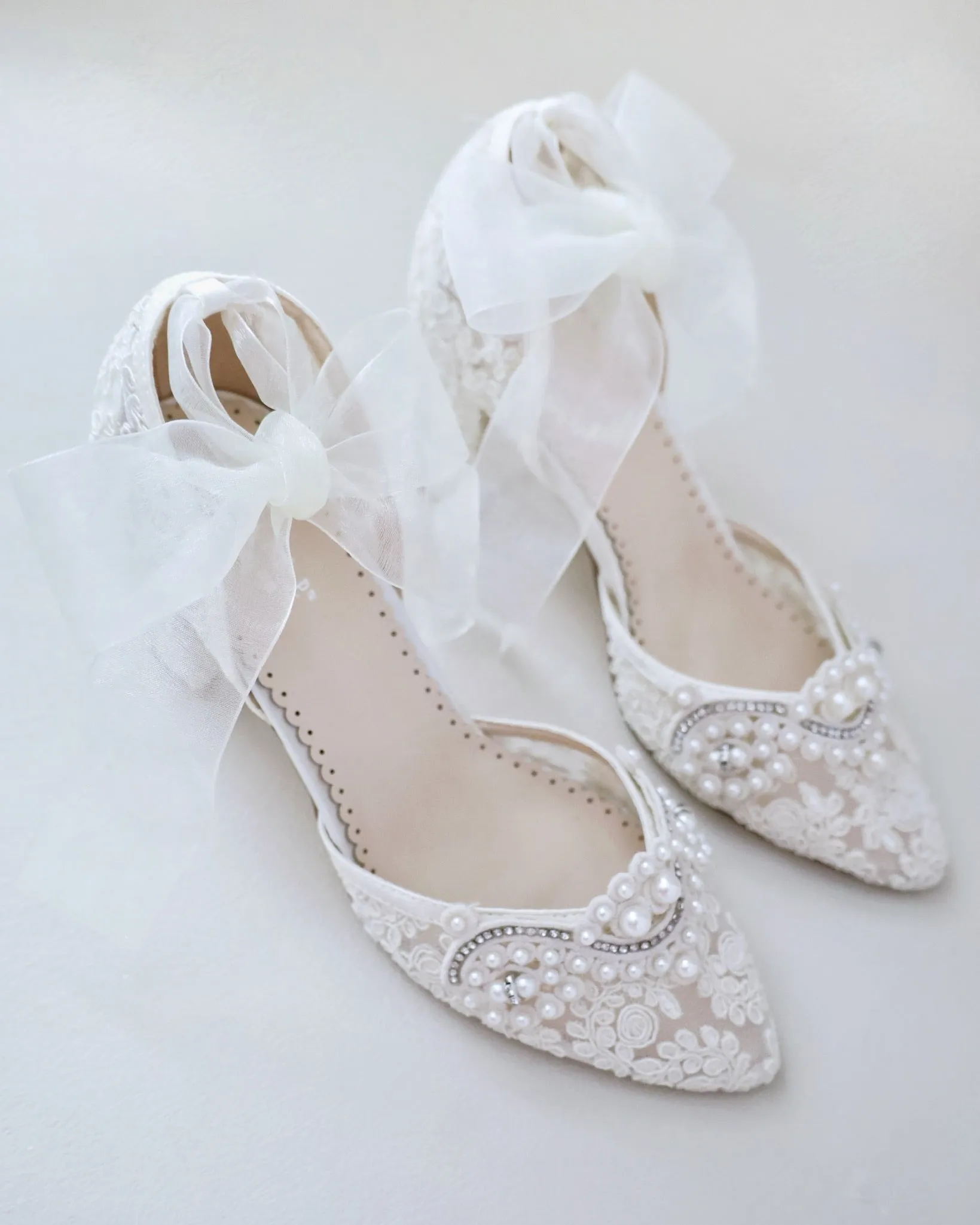 Lace Wedding Block Heel with Pearl Detail