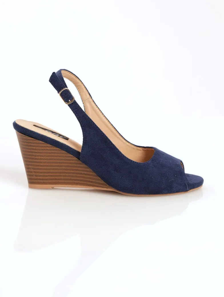 Ladies Peeptoe Slingback Wedge Heel - Navy