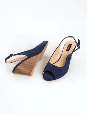 Ladies Peeptoe Slingback Wedge Heel - Navy