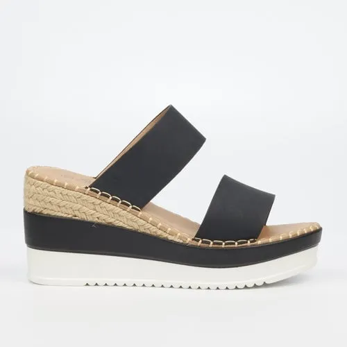 Ladies Push In Platform Wedge - Black