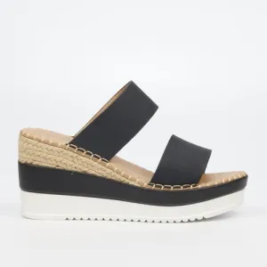 Ladies Push In Platform Wedge - Black