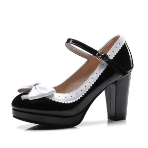 Lady's Chunky Heel Chunky Pumps Round Head Buckle