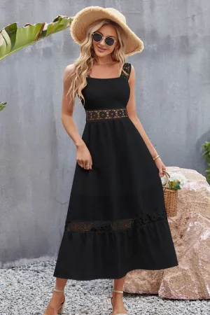 Lana Spliced Lace Square Neck Sleeveless Midi Dress