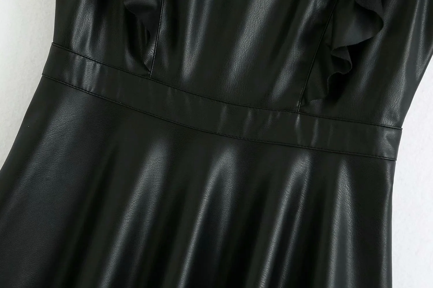 Leather Ruffled Lace Splicing Midi Dresses