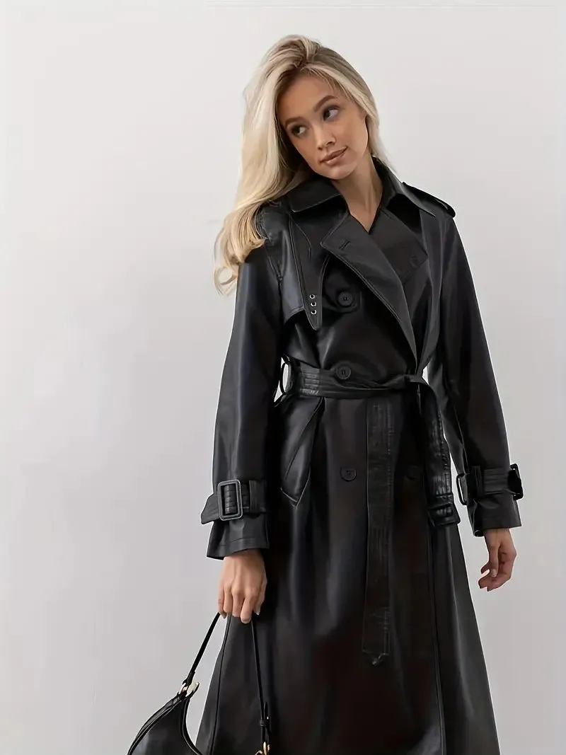 Leather Trench Coat with Belt by Winona