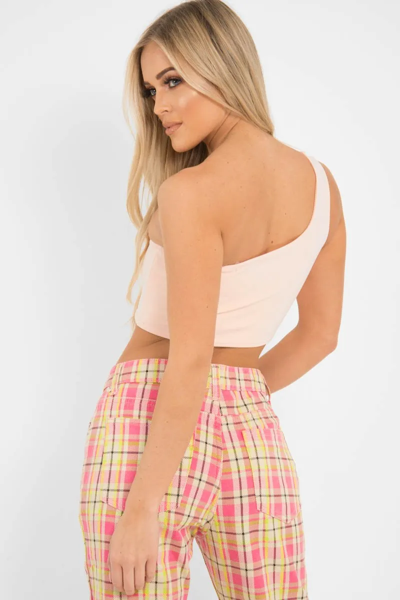 Light Pink One Shouldered Crop Top - Kamri