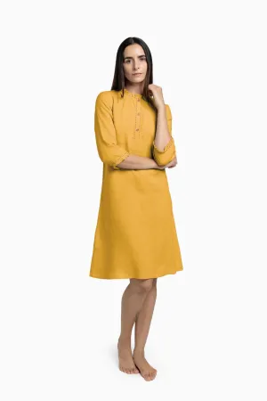Linen Amber A-Line Dress-Sunburnt Yellow