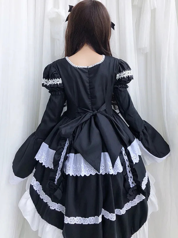 lolita OP dress Maid Two-Tone Black Ruffles Lolita One-Piece Dresses