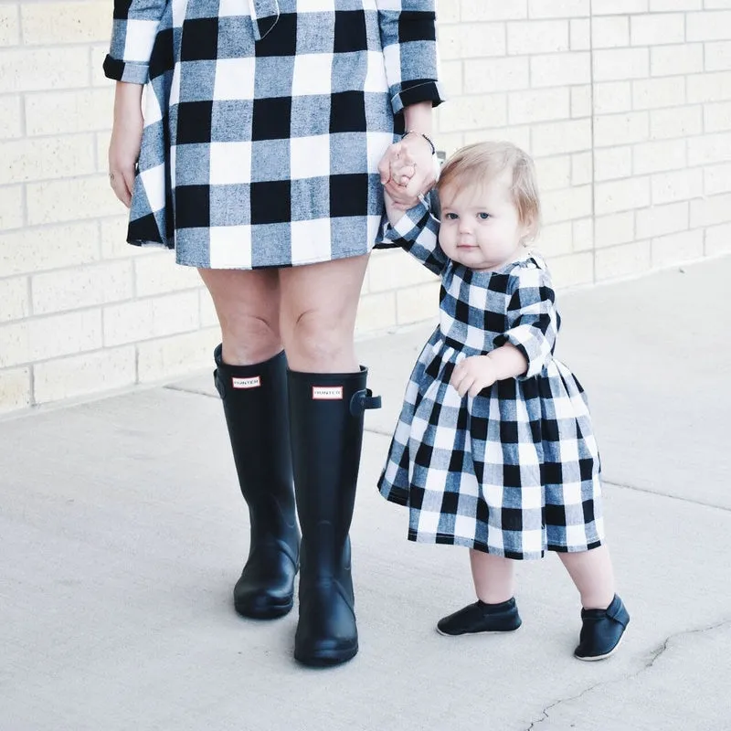 Long Sleeve Christmas Plaid Matching Dress Outfits Mommy And Me