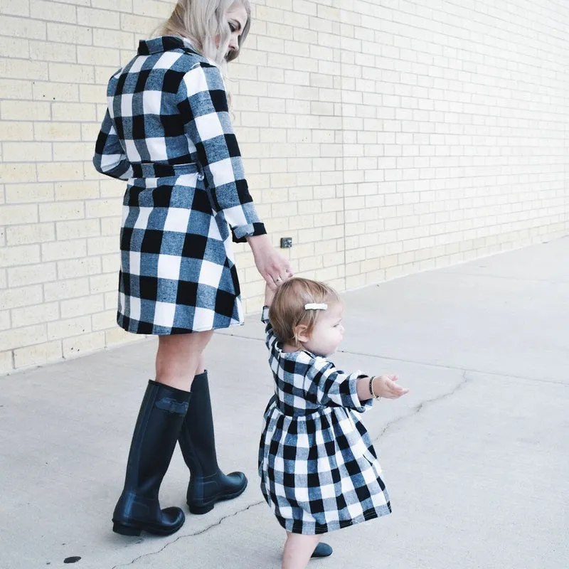 Long Sleeve Christmas Plaid Matching Dress Outfits Mommy And Me
