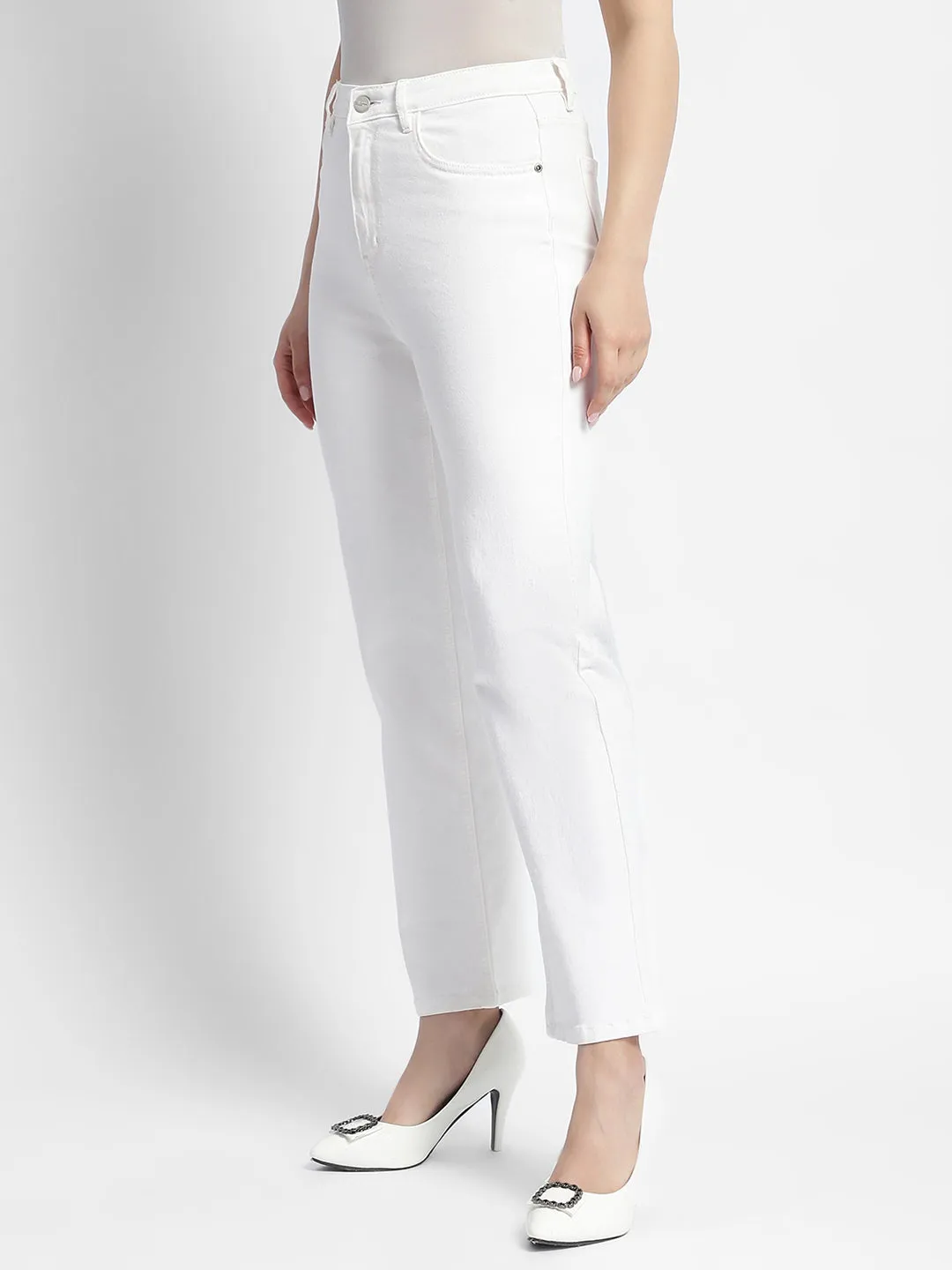 Madame Straight Fit Mid Rise White Jeans