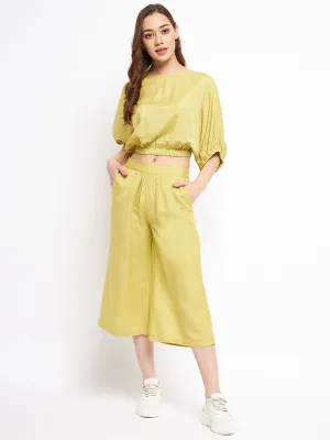 Madame Wide  Leg Cropped Green Palazzos