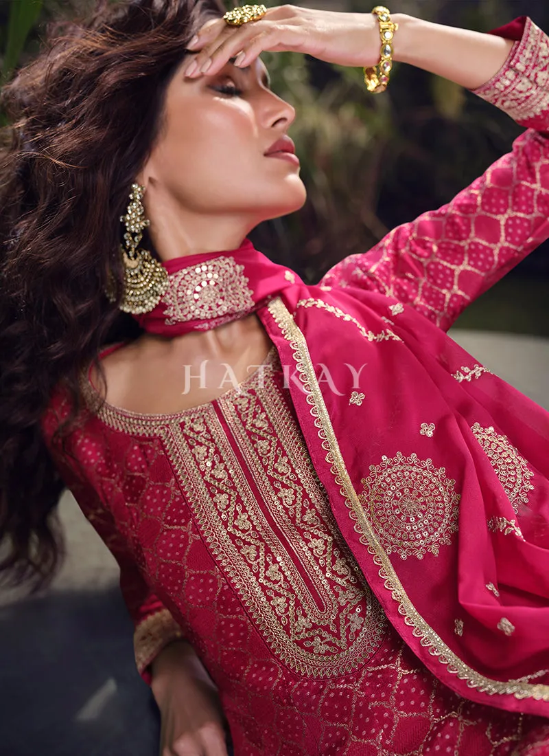 Magenta Pink Anarkali Sharara Suit