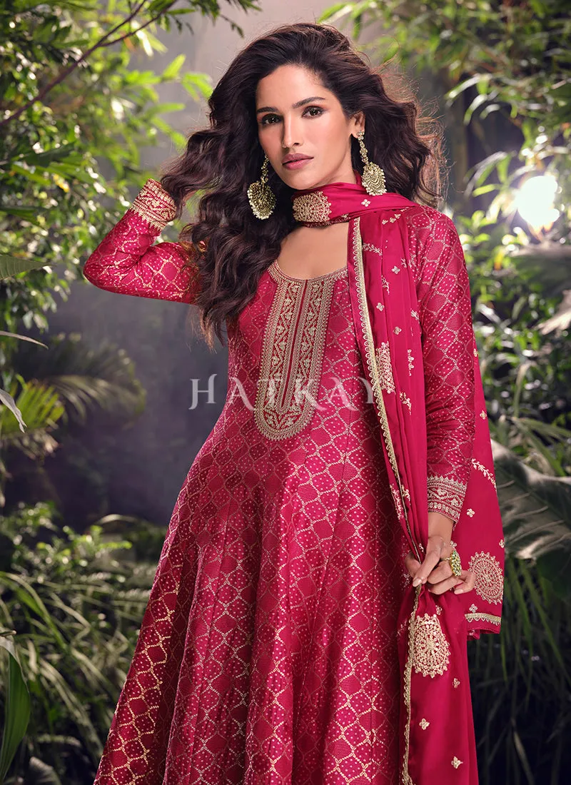 Magenta Pink Anarkali Sharara Suit