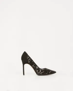 Manolo Blahnik Black Suede Lace Pointed Toe Pumps - 37