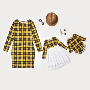 Matching Outfits Long Sleeve Plaid  For Mother And Daughter