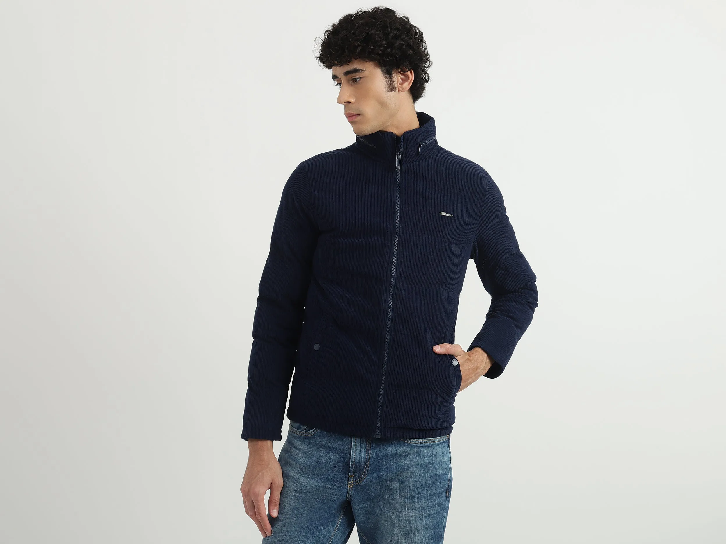 Men Solid High Neck Jacket