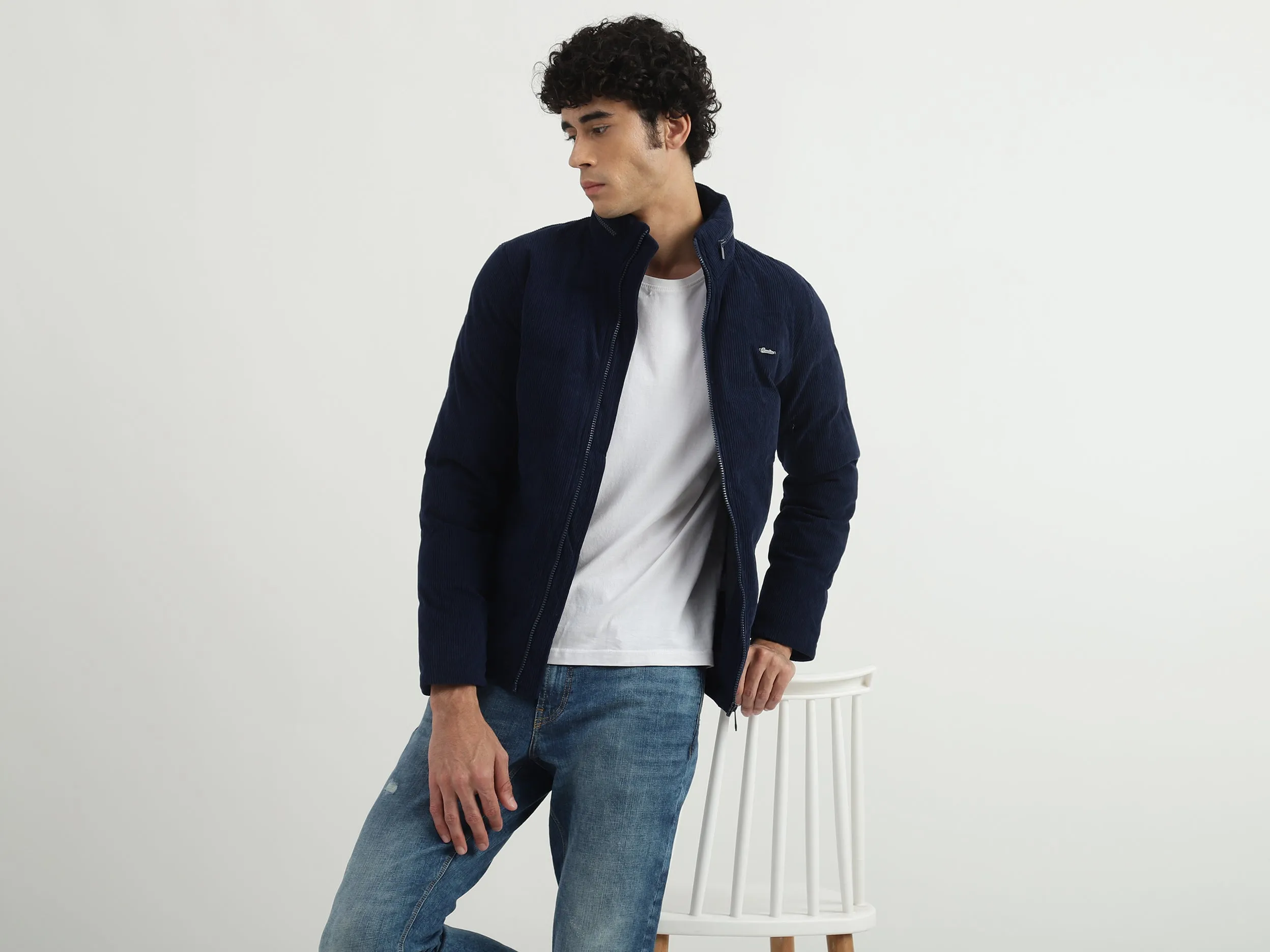 Men Solid High Neck Jacket