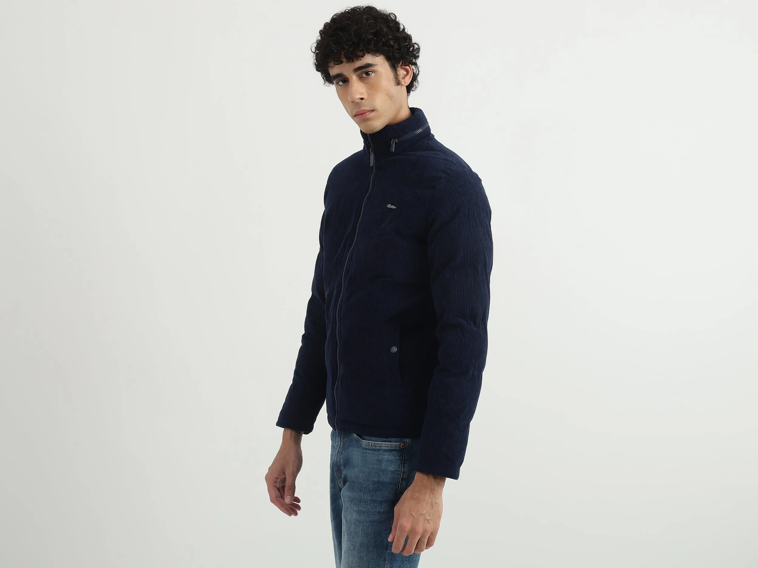 Men Solid High Neck Jacket