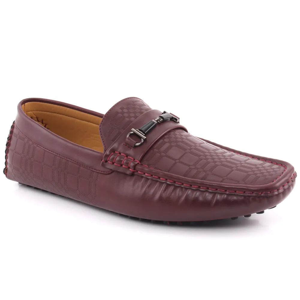 Men “SPENCER” Block Textured Buckled Penny Strap Round Toe Casual Moccasin Shoes