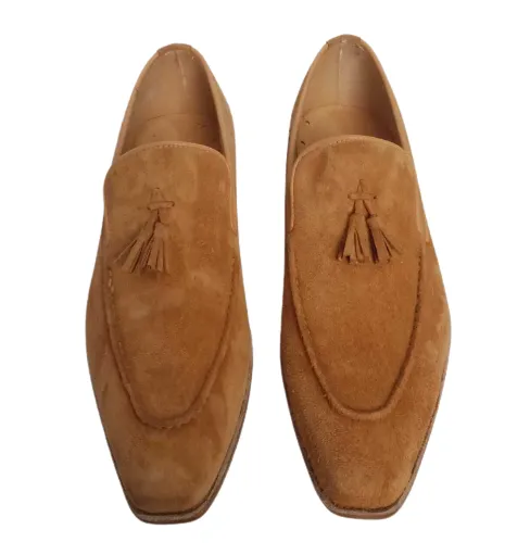 Men's Classic Beige Suede Tassel Loafers