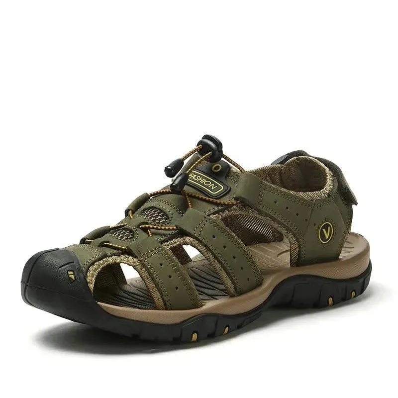 Mens Outdoor Trekking Sandals Summer Breathable Flat Light Fashion Beach Shoes Genuine Leather Luxury Men Sandals v1