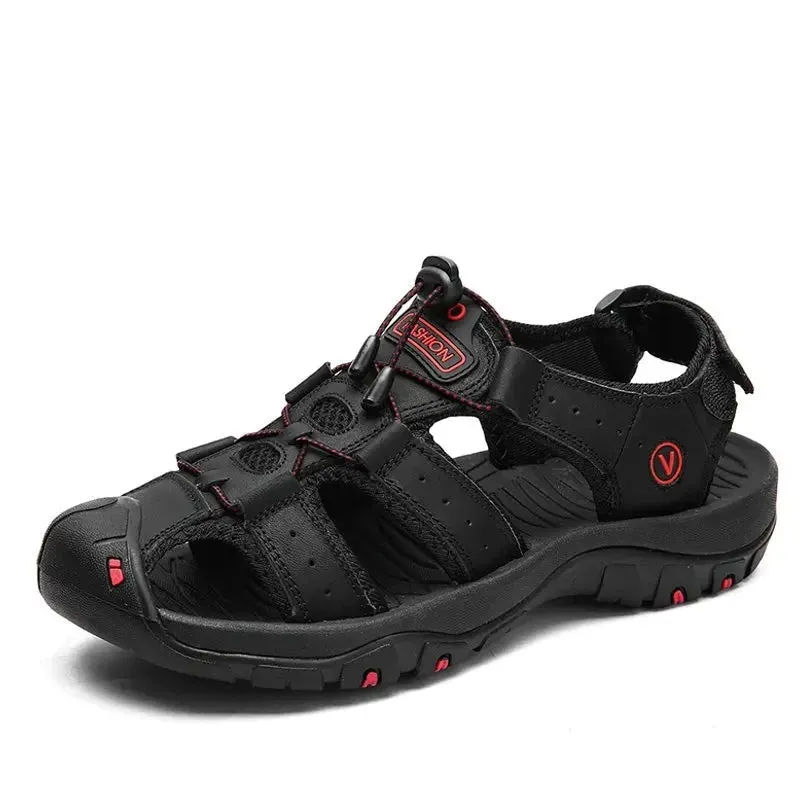 Mens Outdoor Trekking Sandals Summer Breathable Flat Light Fashion Beach Shoes Genuine Leather Luxury Men Sandals v1