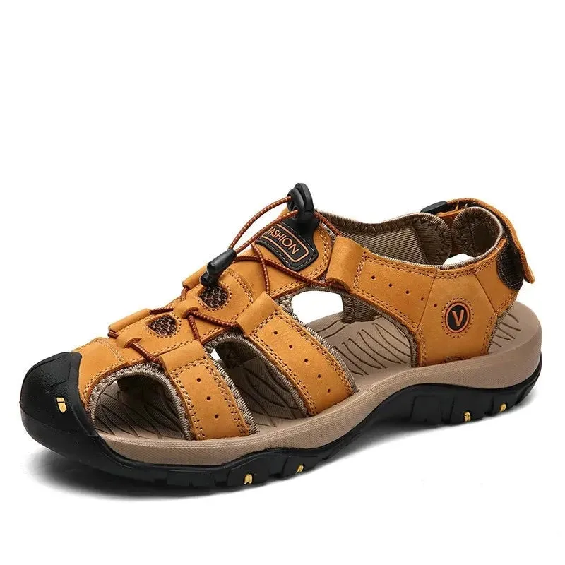 Mens Outdoor Trekking Sandals Summer Breathable Flat Light Fashion Beach Shoes Genuine Leather Luxury Men Sandals v1