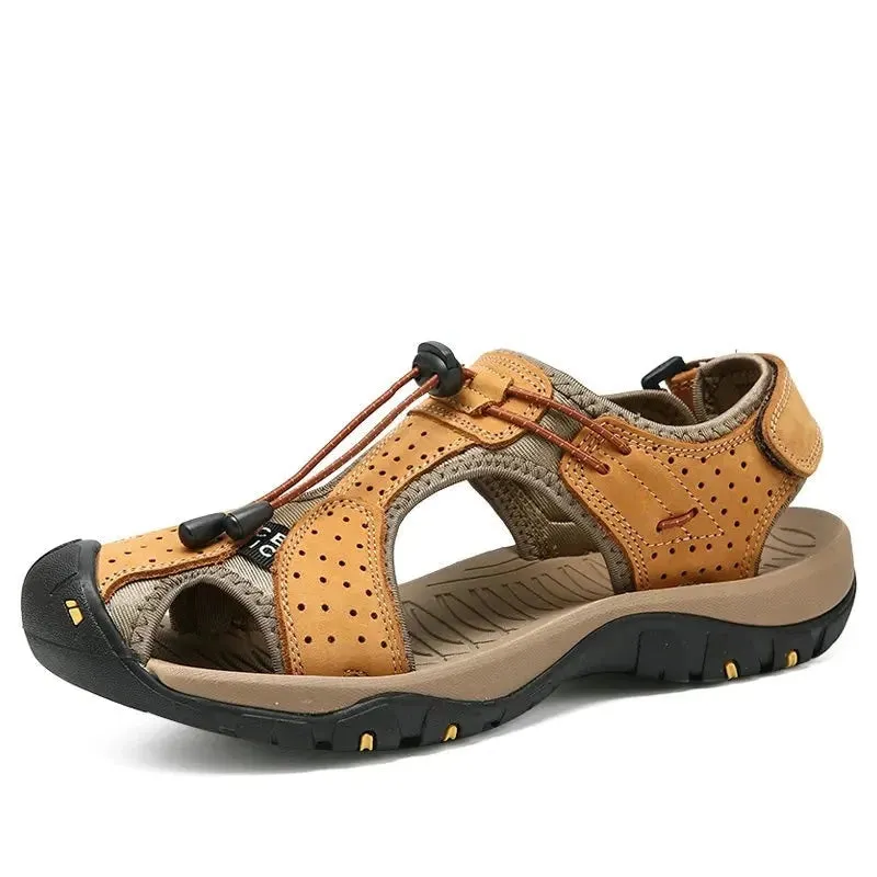 Mens Outdoor Trekking Sandals Summer Breathable Flat Light Fashion Beach Shoes Genuine Leather Luxury Men Sandals v1