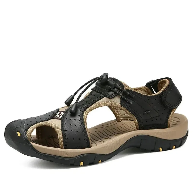 Mens Outdoor Trekking Sandals Summer Breathable Flat Light Fashion Beach Shoes Genuine Leather Luxury Men Sandals v1