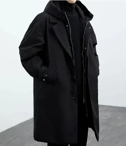 Men's plus size hooded trench coat