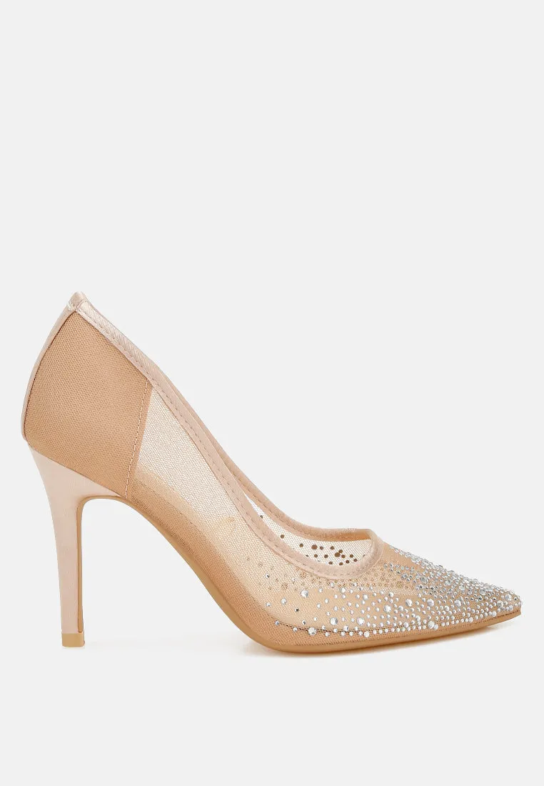 Mesh Rhinestone Stiletto Pumps By RAG