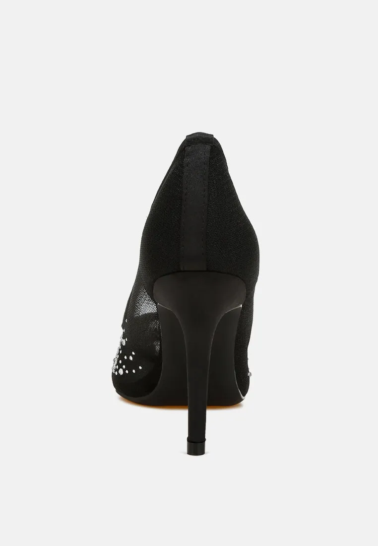 Mesh Rhinestone Stiletto Pumps By RAG