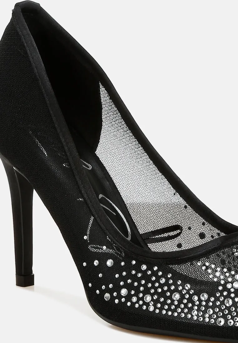 Mesh Rhinestone Stiletto Pumps By RAG