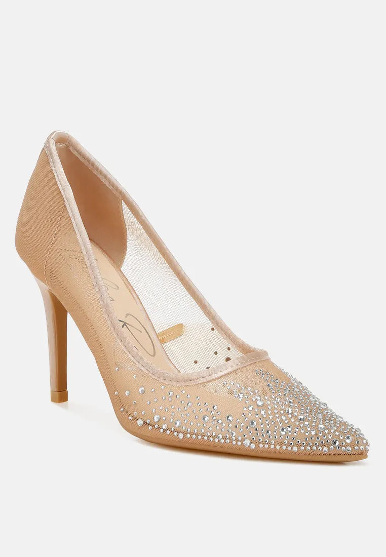 Mesh Rhinestone Stiletto Pumps By RAG