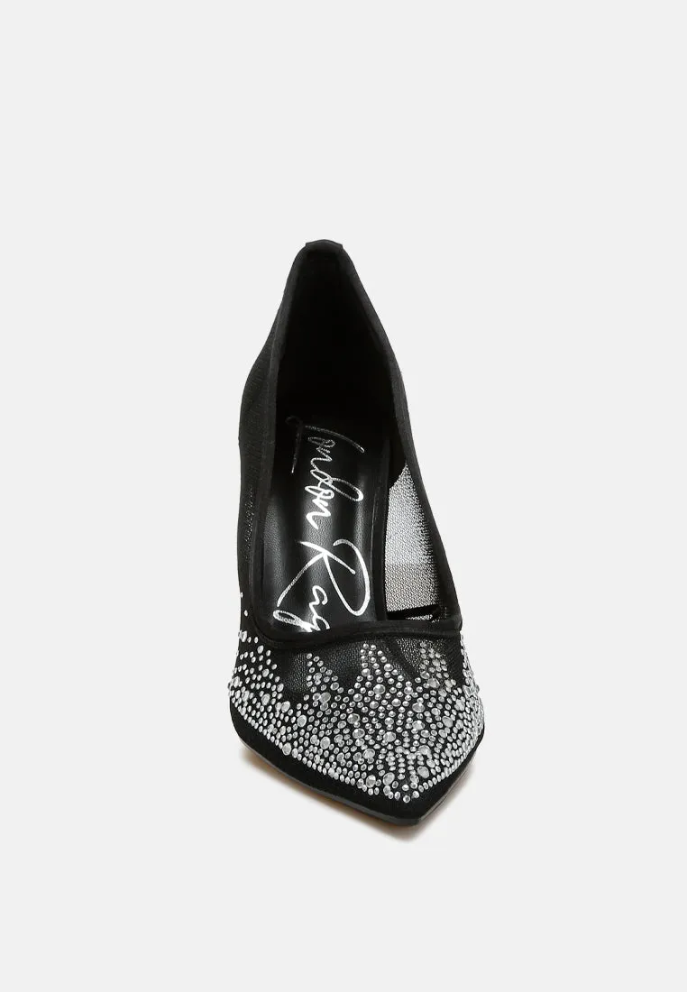 Mesh Rhinestone Stiletto Pumps By RAG