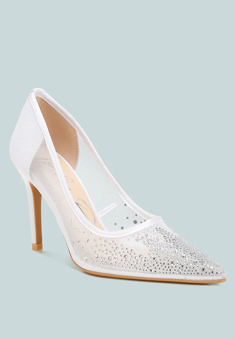 Mesh Rhinestone Stiletto Pumps By RAG