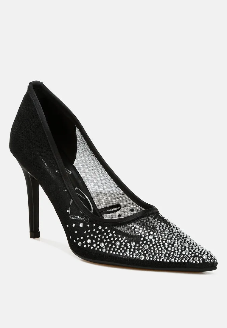 Mesh Rhinestone Stiletto Pumps By RAG